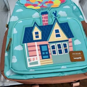 Loungefly Pixar Up House Backpack in Teal with Multicolor Balloon Accent